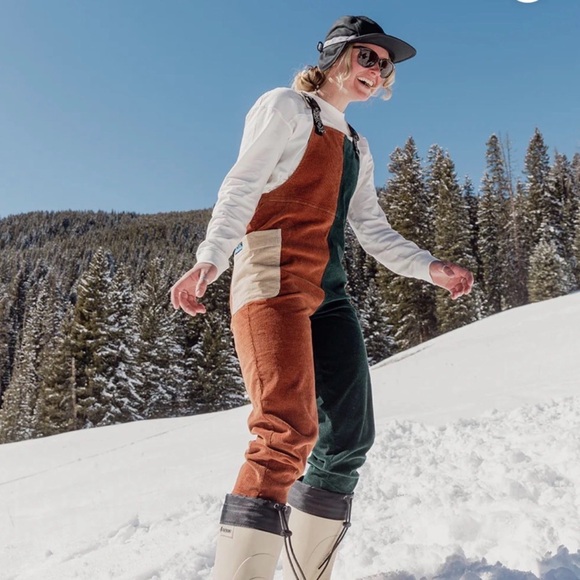 KAVU San Juan Two-Tone Tan and Teal Cord Corduroy Overalls Size M Gorpcore